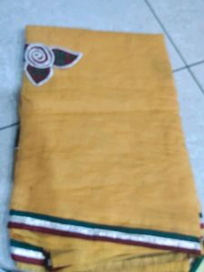 Yellow Colour Cotton Patch Work Saree