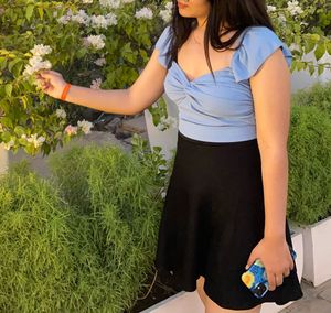 Cropped Vest Ruffle Top In Dusty Blue