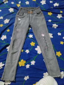 Gray Embroidered Jeans