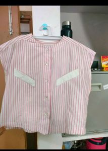 Pink Crop Strip Shirt