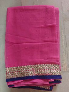Pink Embellished Saree With Velvet Blouse Like New