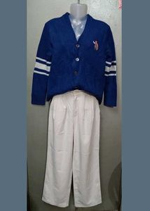 Korean Unisex Blue StripedCardigan Sweater.