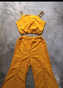 Mustard Crop Top &amp; Flare Pant Set