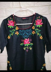 Floral Embroidered Black Top