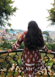 Brown Printed Long Sleeve Dress