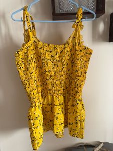 Yellow Floral Ruffle Tank Top