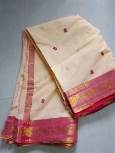 Kolkata Saree With Red And Golden Embroidery