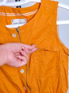 Little Queen Mustard Sleeveless Button-Down Dress