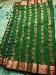 💚Bottle Green Semi Silk Saree