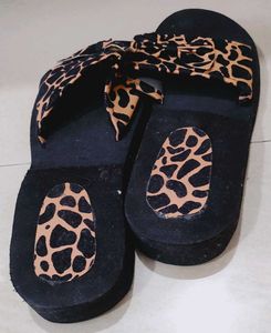 Animal Print Bow Flip Flops never used