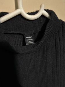 Shein Black Ribbed Long Sleeve Top