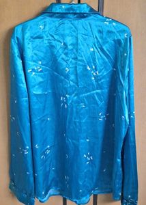 Teal Silky Button-Down Top
