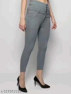 Gray High-Waisted Button Front Jeans
