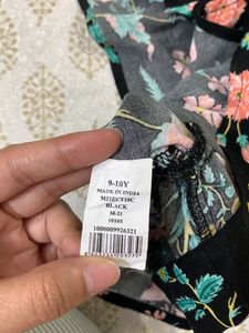 Floral Black Frock For 8-10 Year Old Girls