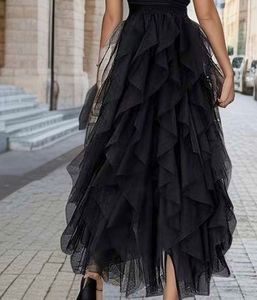 Black Ruffle Long Skirt