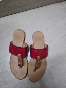 Red Scalloped Thong Sandals