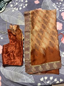 Elegant Brown Patterned Saree