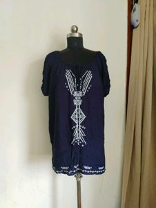 plus size Embroidered Navy Blue Top
