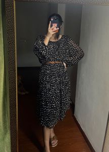 Polka DOT Pleated Midi Dress