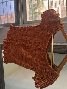 Brown Shirred Crop Top