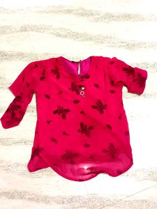 Pink Floral Print Sheer -shirt