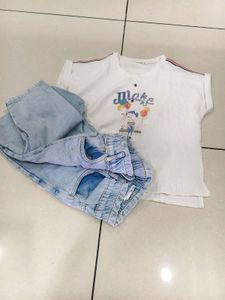 Cartoon Graphic Tank &amp; High Waisted Jeans Set