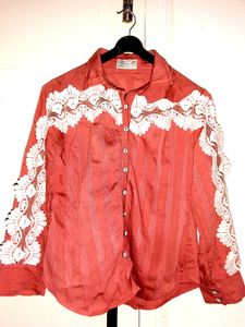 Lace-Trimmed Button-Down