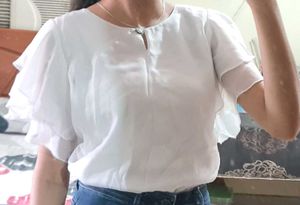 White Flutter Sleeve Top