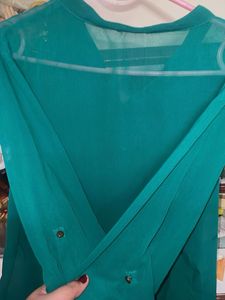 Full Sleeve Green Sheer Button-Down Top/shirt