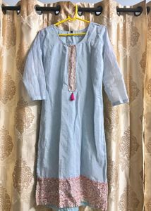 Light Blue Kurti with Pink Detail
