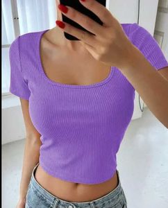 Deep Neck Ribbed Crop Top