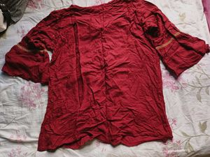 Red Embroidered Peasant Blouse
