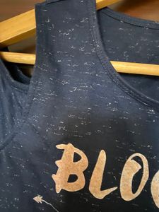 Ginger Navy Blue Shimmer Cold Shoulder Top(S)