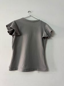 Grey Wrap Top w/ Ruffle Sleeves