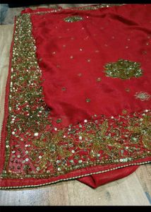 Red cutdana heavy work Saree