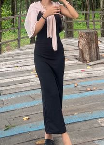 combo black dress and pink mesh top