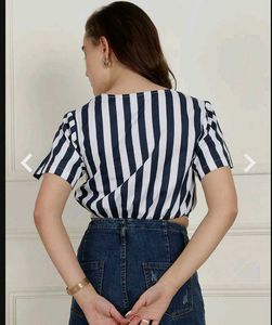 Striped Tie-Front Crop Top