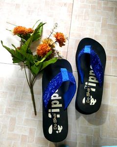 All New Blue Glitter Heeled Flip Flops