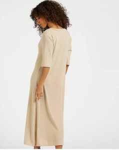 Beige Ribbed Shirt Dress