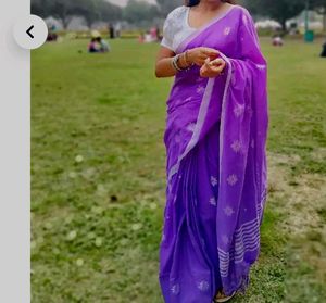 Purple Cotton Saree with readymade blouse and foun