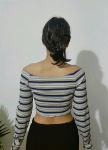 Multicolored Cropped Stripped Blouse Top #top #blo