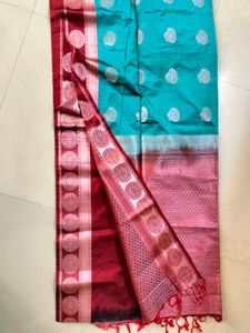 Elegant Teal &amp; Red Silk Saree