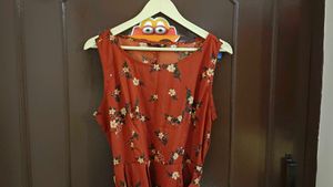 Red Floral Dress With Belt