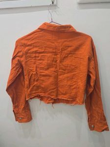 Orange Cropped Denim Jacket