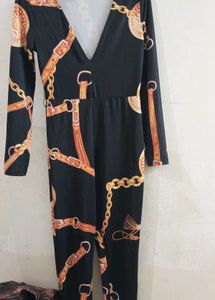 Black &amp; Gold Chain Print Jumpsuit