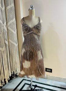 Brown Heavy Embellished Midi Length Dress