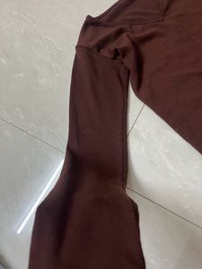 Brown Ribbed V Neck Top