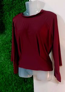 Burgundy Mock Neck Long Sleeve Top