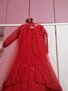 A Red Gown With Jacket &amp; Chunni