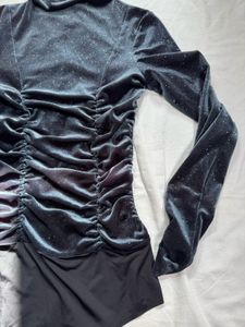Zara Glitter Ruched Sleeve Bodysuit